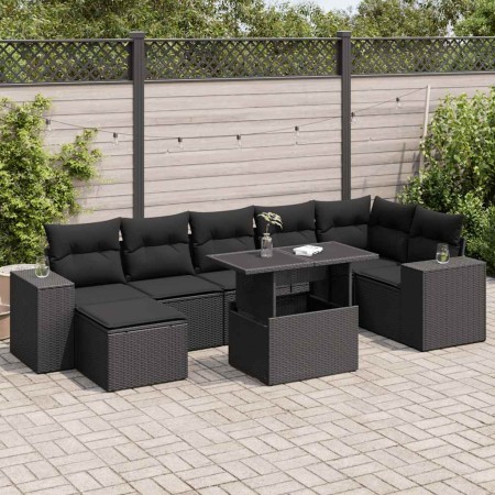 Set de sofás de jardín y cojines 8 piezas ratán sintético negro de , Conjuntos de jardín - Ref: Foro24-3326836, Precio: 557,6...