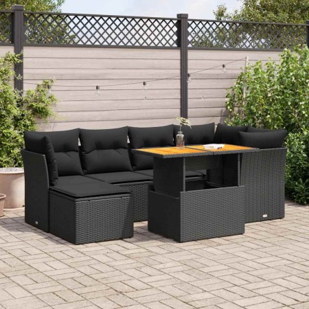 Set de sofás de jardín 7 pzas con cojines ratán sintético negro de , Conjuntos de jardín - Ref: Foro24-3326946, Precio: 509,4...