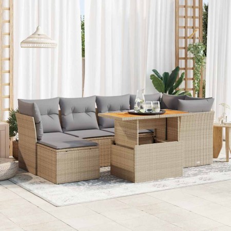 Set sofás de jardín 7 piezas y cojines ratán sintético beige de , Conjuntos de jardín - Ref: Foro24-3326950, Precio: 492,34 €...