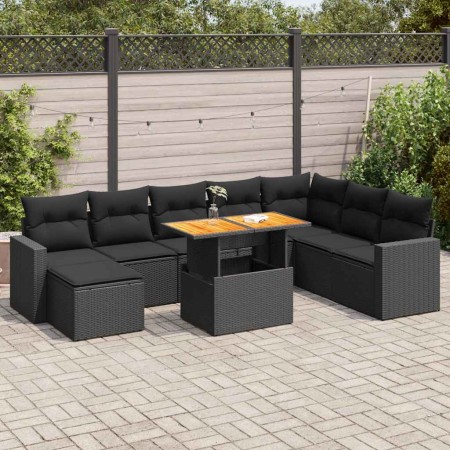 Set de sofás de jardín con cojines 9 pzas ratán sintético negro de , Conjuntos de jardín - Ref: Foro24-3327072, Precio: 609,0...