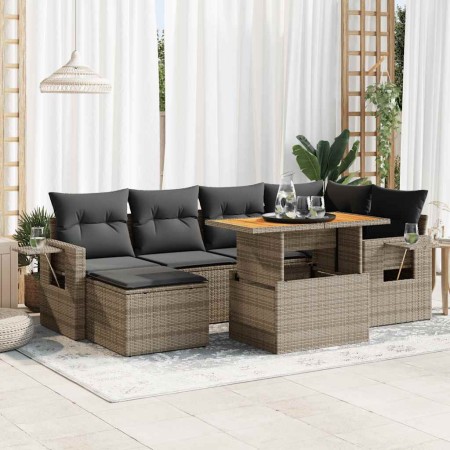 Set de sofás de jardín 7 pzas con cojines ratán sintético gris de , Conjuntos de jardín - Ref: Foro24-3327175, Precio: 481,63...