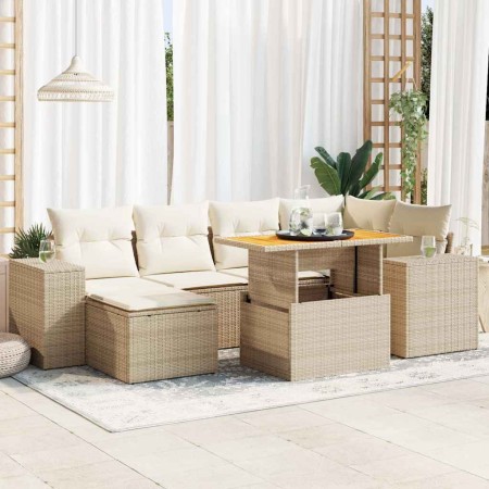 Set sofás de jardín 7 piezas y cojines ratán sintético beige de , Conjuntos de jardín - Ref: Foro24-3327397, Precio: 560,05 €...