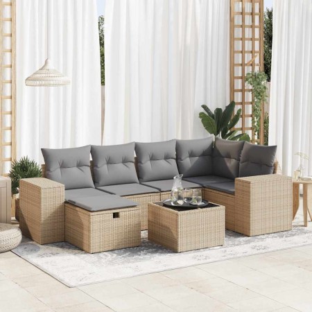Set sofás de jardín 7 piezas y cojines ratán sintético beige de , Conjuntos de jardín - Ref: Foro24-3325695, Precio: 487,45 €...