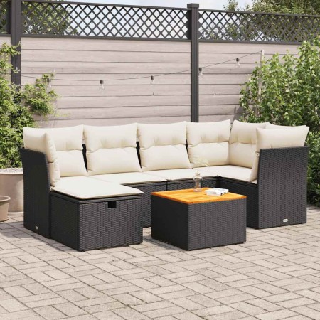 Set de sofás de jardín 7 pzas con cojines ratán sintético negro de , Conjuntos de jardín - Ref: Foro24-3325759, Precio: 415,4...