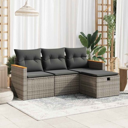 Set de sofás de jardín 4 pzas y cojines ratán sintético gris de , Conjuntos de jardín - Ref: Foro24-3325896, Precio: 247,36 €...