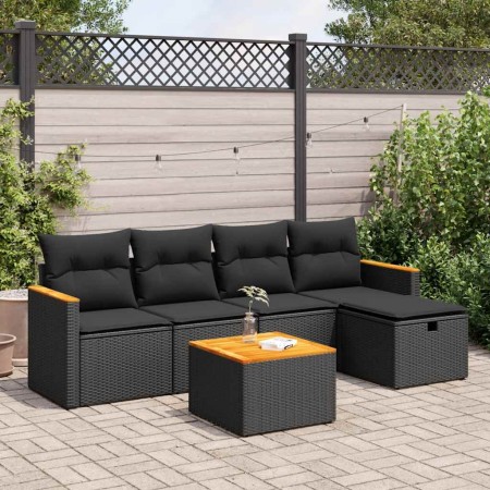Set de sofás de jardín 6 piezas y cojines ratán sintético negro de , Conjuntos de jardín - Ref: Foro24-3325905, Precio: 390,1...