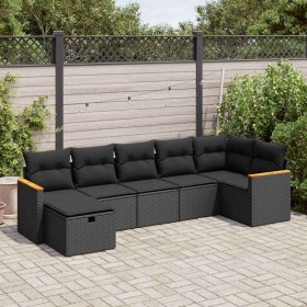 Set de sofás de jardín 7 pzas con cojines ratán sintético negro de , Conjuntos de jardín - Ref: Foro24-3325926, Precio: 468,1...