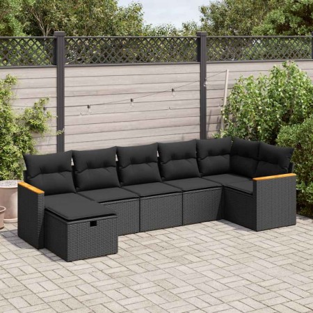 Set de sofás de jardín 7 pzas con cojines ratán sintético negro de , Conjuntos de jardín - Ref: Foro24-3325926, Precio: 468,1...