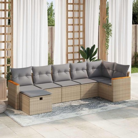 Set sofás de jardín 7 piezas y cojines ratán sintético beige de , Conjuntos de jardín - Ref: Foro24-3325930, Precio: 445,96 €...
