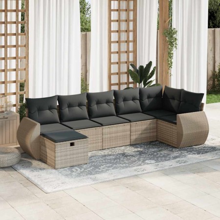 Set de sofás de jardín 7 pzas con cojines ratán PE gris claro de , Conjuntos de jardín - Ref: Foro24-3325608, Precio: 505,20 ...