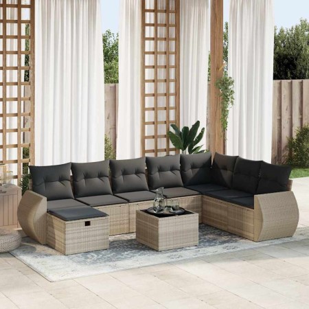 Set muebles jardín 9 pzas y cojines ratán sintético gris claro de , Conjuntos de jardín - Ref: Foro24-3325648, Precio: 600,34...