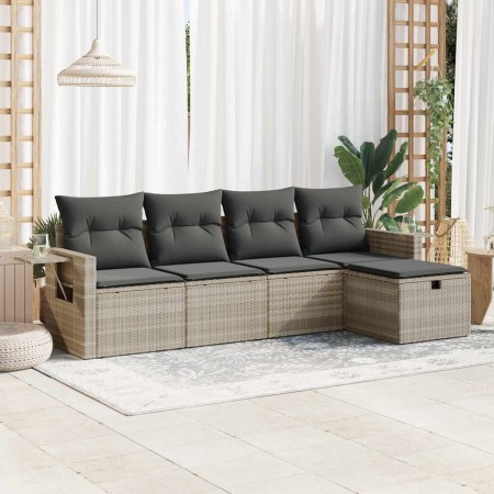 Set de sofás jardín y cojines 5 pzas ratán sintético gris claro de , Conjuntos de jardín - Ref: Foro24-3325468, Precio: 319,3...