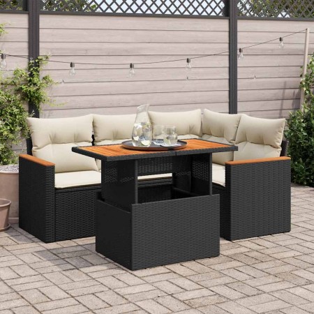 Set sofás jardín y cojines 5 pzas ratán sintético acacia negro de , Conjuntos de jardín - Ref: Foro24-3327479, Precio: 362,55...