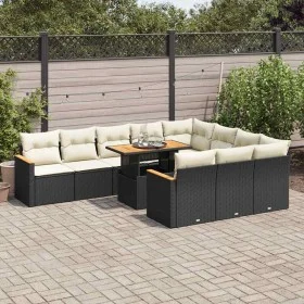 Set sofás jardín y cojines 11 pzas ratán sintético acacia negro de , Conjuntos de jardín - Ref: Foro24-3327535, Precio: 724,7...