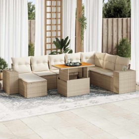 Set sofás jardín y cojines 9 pzas ratán sintético acacia beige de , Conjuntos de jardín - Ref: Foro24-3327411, Precio: 666,01...
