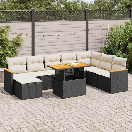 Set sofás jardín y cojines 9 pzas ratán sintético acacia negro de , Conjuntos de jardín - Ref: Foro24-3327521, Precio: 555,00...