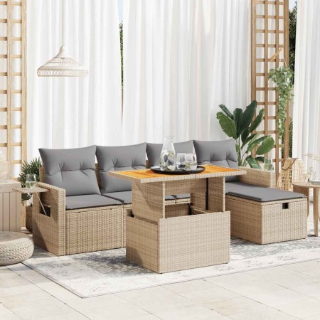 Set sofás jardín y cojines 6 pzas ratán sintético acacia beige de , Conjuntos de jardín - Ref: Foro24-3328025, Precio: 437,98...