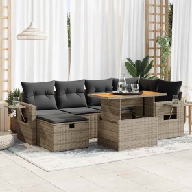 Set sofás jardín y cojines 8 pzas ratán sintético acacia gris de , Conjuntos de jardín - Ref: Foro24-3328033, Precio: 510,75 ...