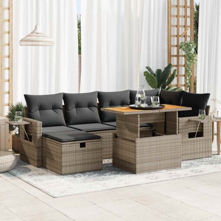 Set sofás jardín y cojines 8 pzas ratán sintético acacia gris de , Conjuntos de jardín - Ref: Foro24-3328033, Precio: 510,75 ...