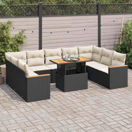 Set sofás jardín y cojines 10 pzas ratán sintético acacia negro de , Conjuntos de jardín - Ref: Foro24-3327528, Precio: 639,8...