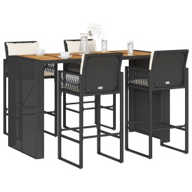 Set bar jardín con cojines 5 pzas ratán sintético acacia negro de , Conjuntos de jardín - Ref: Foro24-3328901, Precio: 589,16...