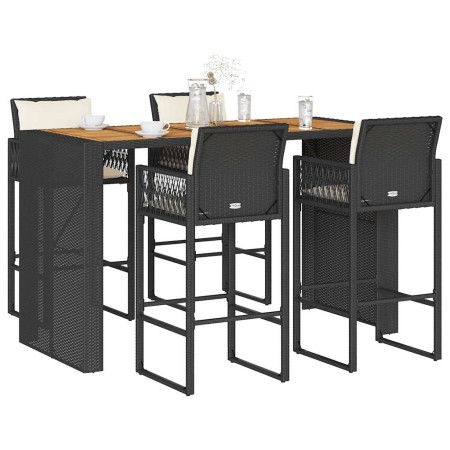 Set bar jardín con cojines 5 pzas ratán sintético acacia negro de , Conjuntos de jardín - Ref: Foro24-3328901, Precio: 589,16...