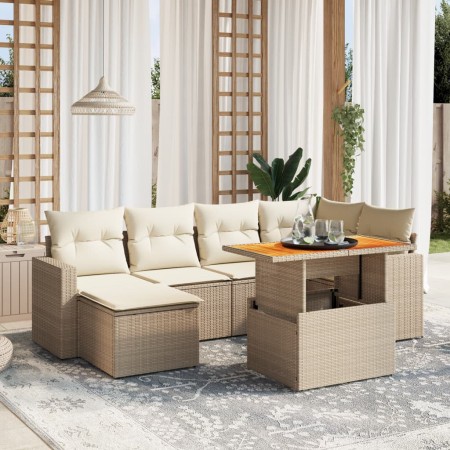 Set sofás de jardín 7 piezas y cojines ratán sintético beige de , Conjuntos de jardín - Ref: Foro24-3271415, Precio: 484,10 €...