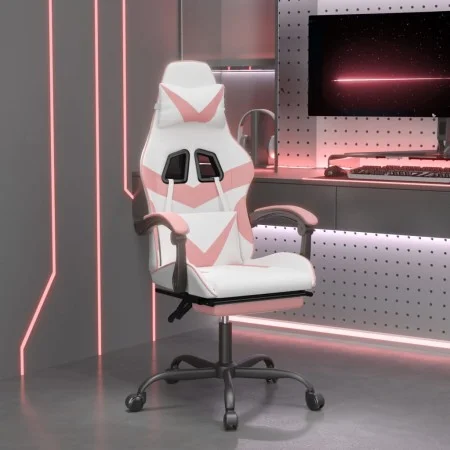 Swivel gaming chair and footrest synthetic leather white pink by , Gaming chairs - Ref: Foro24-349564, Price: 117,21 €, Disco...
