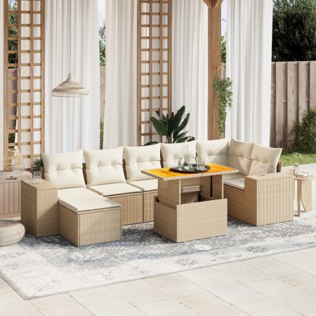Juego de sofás de jardín con cojines beige 8 pzas ratán PE de , Conjuntos de jardín - Ref: Foro24-3275935, Precio: 570,71 €, ...