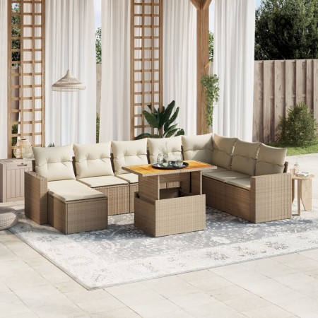 Set de sofás de jardín 9 pzas con cojines ratán sintético beige de , Conjuntos de jardín - Ref: Foro24-3275627, Precio: 612,9...