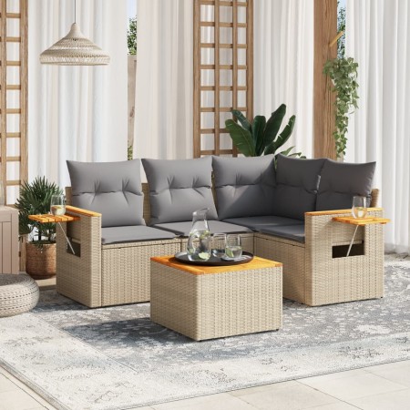 Juego de sofás jardín con cojines 5 pzas ratán sintético beige de , Conjuntos de jardín - Ref: Foro24-3226780, Precio: 330,12...