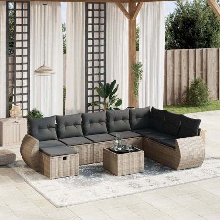 Set de muebles de jardín 9 pzas y cojines ratán sintético gris de , Conjuntos de jardín - Ref: Foro24-3264216, Precio: 553,59...