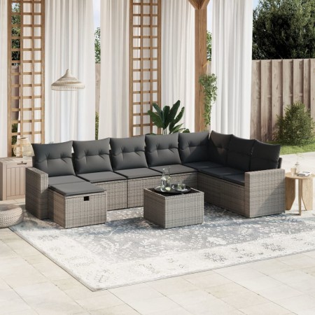Set de muebles de jardín 9 pzas y cojines ratán sintético gris de , Conjuntos de jardín - Ref: Foro24-3263596, Precio: 526,48...