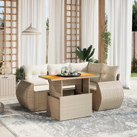 Juego de sofás jardín con cojines 5 pzas ratán sintético beige de , Conjuntos de jardín - Ref: Foro24-3272178, Precio: 426,27...