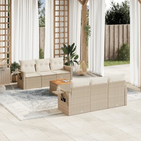 Set sofás de jardín 7 piezas y cojines ratán sintético beige de , Sofás modulares de exterior - Ref: Foro24-3224455, Precio: ...