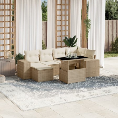 Set sofás de jardín 7 piezas y cojines ratán sintético beige de , Conjuntos de jardín - Ref: Foro24-3269308, Precio: 510,33 €...