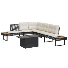 Set de sofás jardín 2 pzas con cojines ratán PE y vidrio negro de , Conjuntos de jardín - Ref: Foro24-3277494, Precio: 358,10...