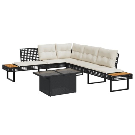 Set de sofás jardín 2 pzas con cojines ratán PE y vidrio negro de , Conjuntos de jardín - Ref: Foro24-3277494, Precio: 358,10...