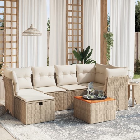 Set sofás de jardín 7 piezas y cojines ratán sintético beige de , Conjuntos de jardín - Ref: Foro24-3264726, Precio: 455,48 €...