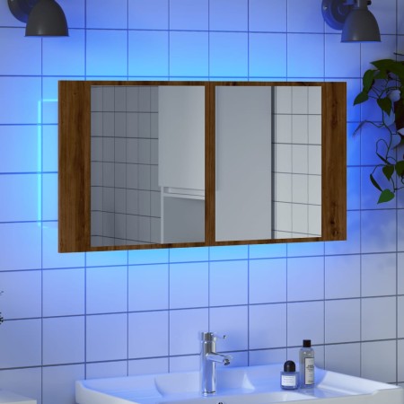 Armario y espejo LED madera ingeniería roble artisan 90x12x45cm de , Tocadores de baño - Ref: Foro24-856285, Precio: 71,09 €,...
