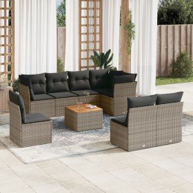 Set de muebles de jardín 9 pzas y cojines ratán sintético gris en Conjuntos de jardín | Comprar online en Foru.es