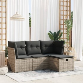 Set de sofás de jardín 4 pzas y cojines ratán sintético gris de , Conjuntos de jardín - Ref: Foro24-3325256, Precio: 245,34 €...