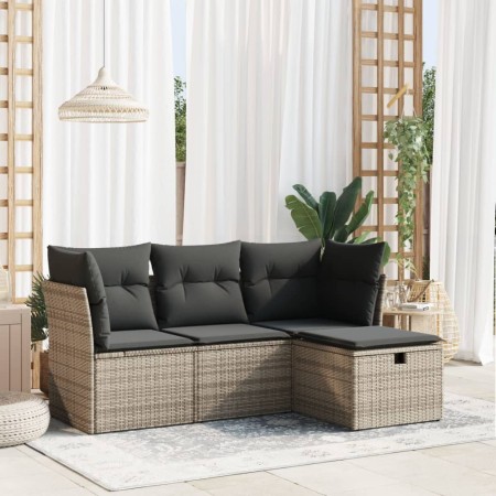 Set de sofás de jardín 4 pzas y cojines ratán sintético gris de , Conjuntos de jardín - Ref: Foro24-3325256, Precio: 245,34 €...