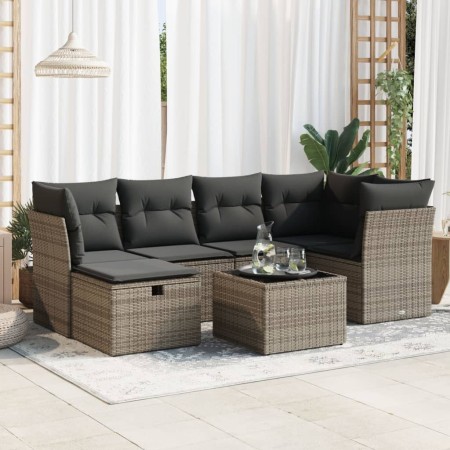Set de sofás de jardín 7 pzas con cojines ratán sintético gris de , Conjuntos de jardín - Ref: Foro24-3325296, Precio: 449,09...