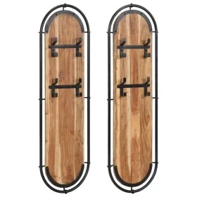 Percheros de pared con 4 ganchos 2 uds madera maciza de acacia by , Hat and coat racks - Ref: Foro24-4013504, Price: 102,80 €...