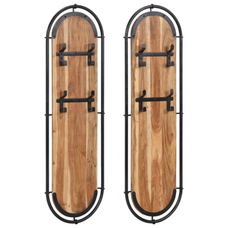 Percheros de pared con 4 ganchos 2 uds madera maciza de acacia de , Percheros para sombreros y abrigos - Ref: Foro24-4013504,...