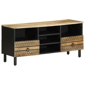 Mueble de TV madera maciza de mango rugosa negro 100x33,5x46 cm de , Almacenamiento para CD y DVD - Ref: Foro24-4018646, Prec...