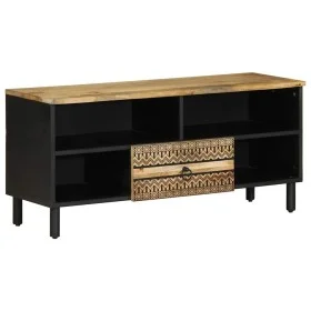 Mueble de TV madera maciza de mango rugosa negro 100x33,5x46 cm de , Almacenamiento para CD y DVD - Ref: Foro24-4018644, Prec...