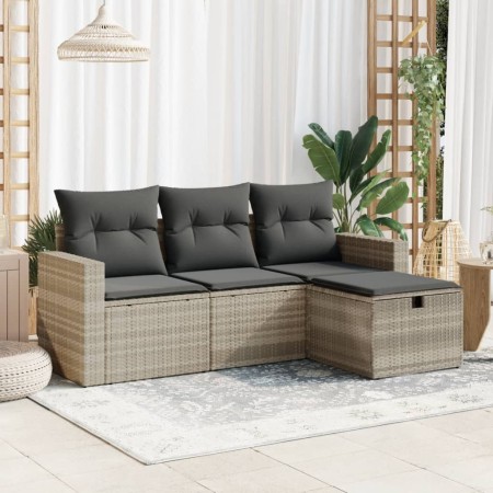 Set de sofás de jardín 4 pzas y cojines ratán sintético gris de , Conjuntos de jardín - Ref: Foro24-3325358, Precio: 280,61 €...