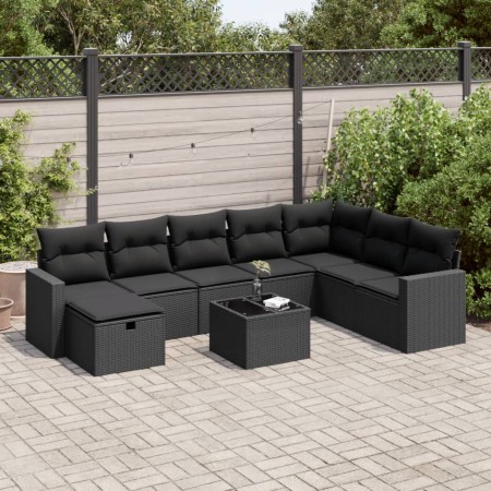 Set de sofás de jardín con cojines 9 pzas ratán sintético negro de , Conjuntos de jardín - Ref: Foro24-3325441, Precio: 570,6...